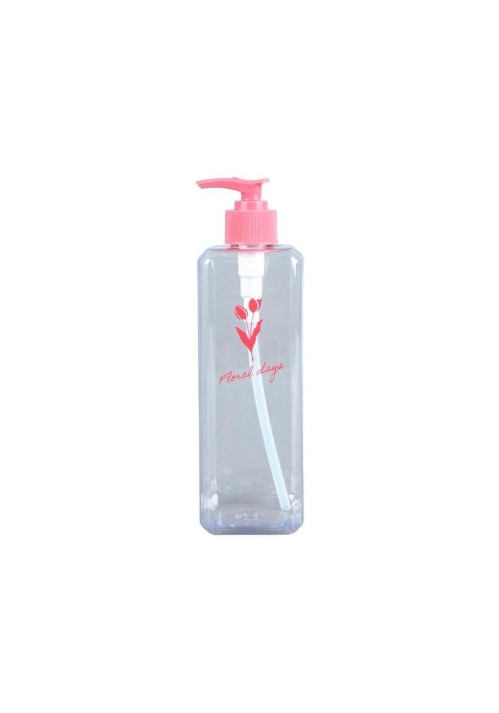 Spring Flower Slim Square Pump Bottle | 500ml | Clear | Refillable Soap & Liquid Dispenser - Image 1